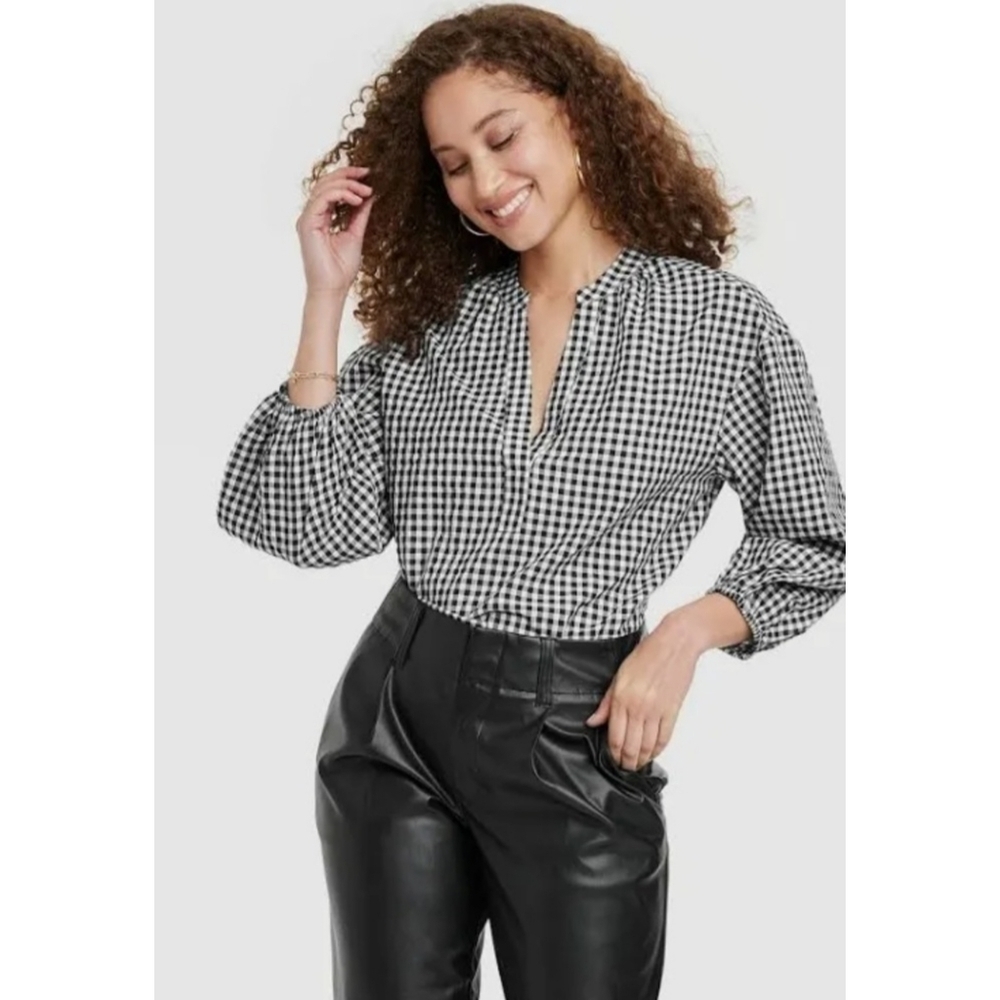A New Day Long Sleeve Gingham Popover Top